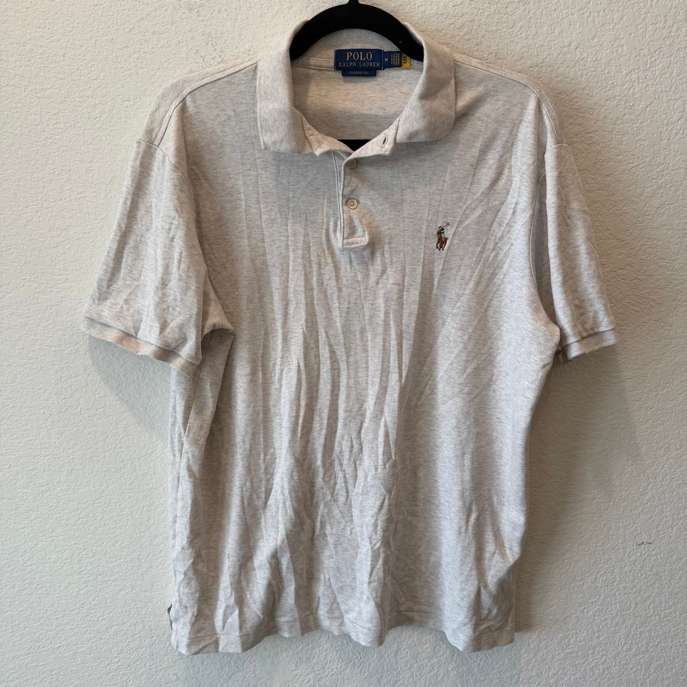 Polo Ralph Lauren Mens Classic Fit Short Sleeve Polo Shirt Heather Gray Size M